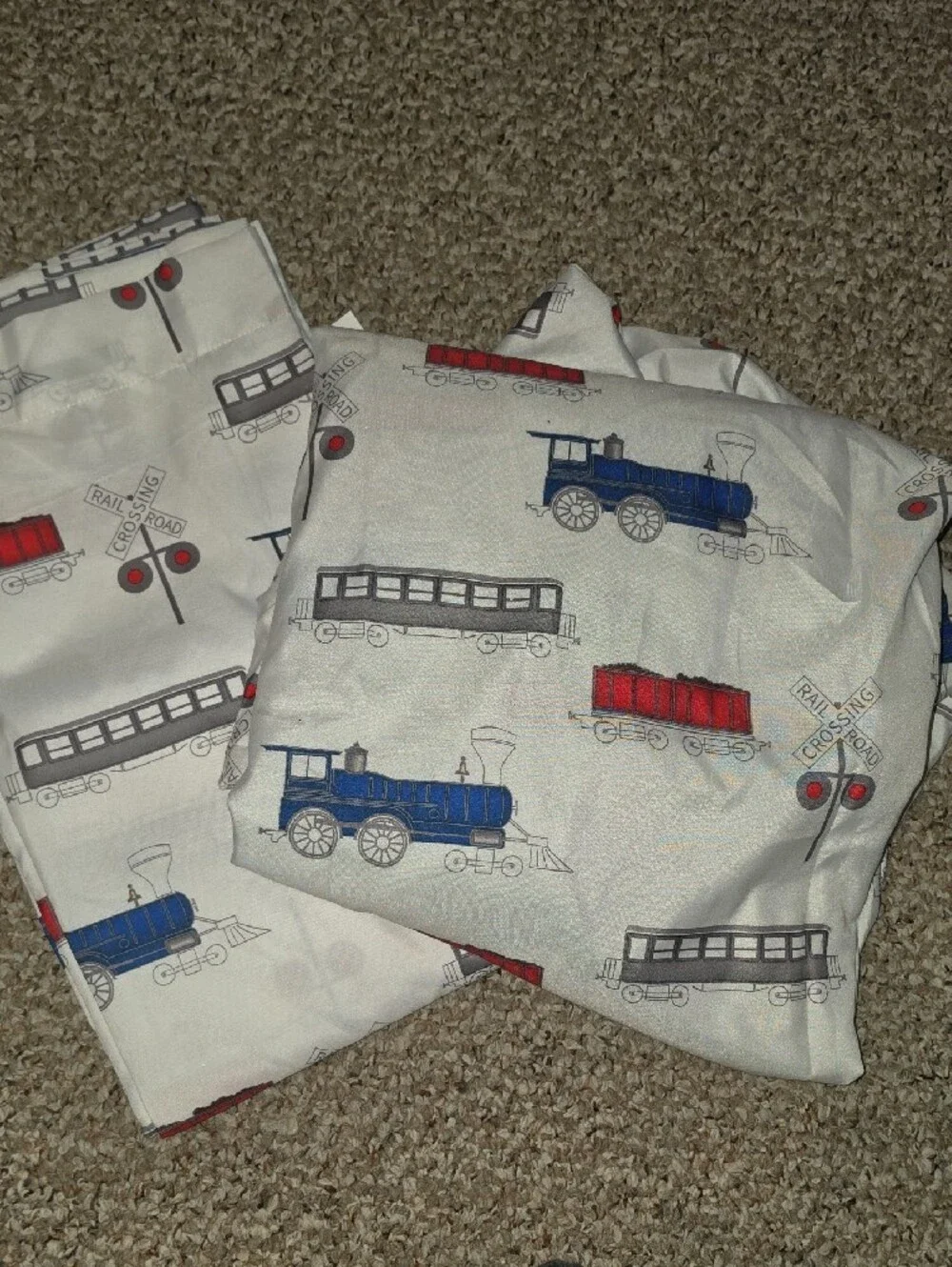 Kids Train Print Twin Sheet Set With Conforter - Blue, Red, Gray